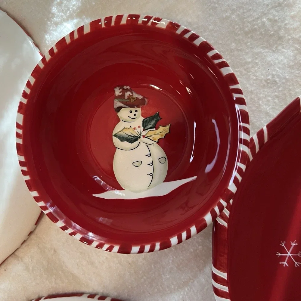 3 Tracy Porter Jolly Ol' Snowy Christmas Snowman Dinner‎ Plates & 1 Soup Bowl